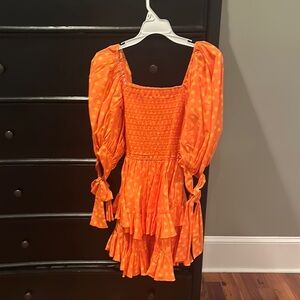 Orange Polka Dot Dress with Puff Sleeves